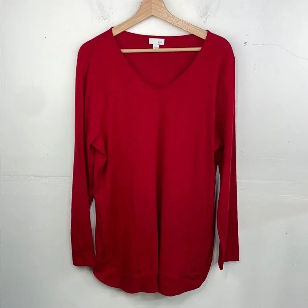 J. Jill light Sweater V Neck 3/4 sleeves pullover tunic red size Large